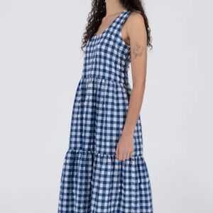 Chic Blue Checkered Midi Dress